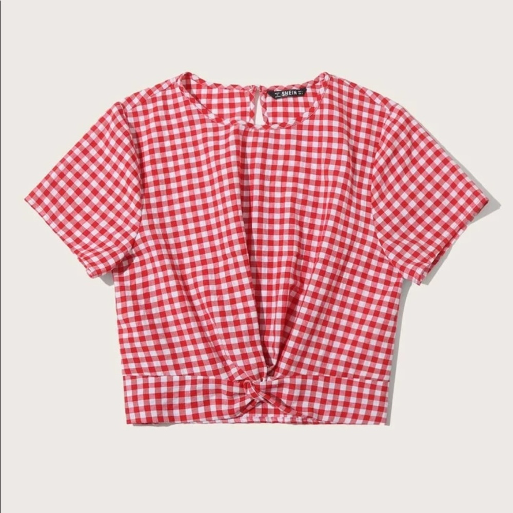 Shein Twist Red Gingham Top